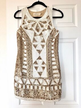 Needle & Thread Gold & White Embellished Sleeveless Cocktail Dress